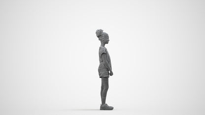 realistic 3D girl casual kids, scanned archviz people for Blender and 3ds Max, wireframe side view
