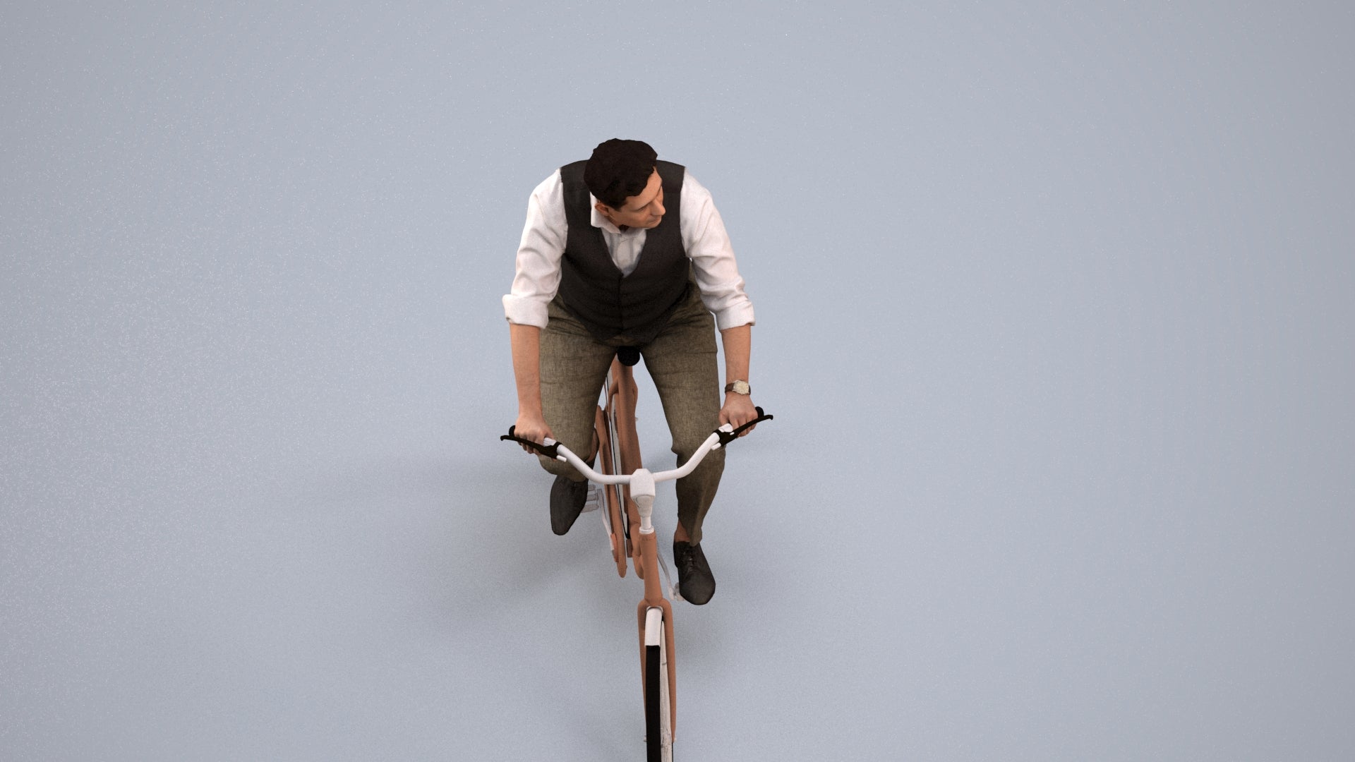 realistic 3D man business cycling, scanned archviz people for Blender and 3ds Max, back view render