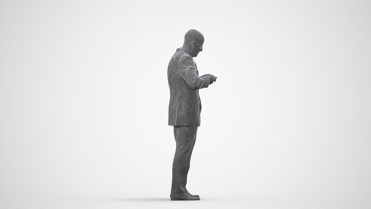 realistic 3D people man business, render-ready for V-Ray and Corona, FBX OBJ, wireframe side view