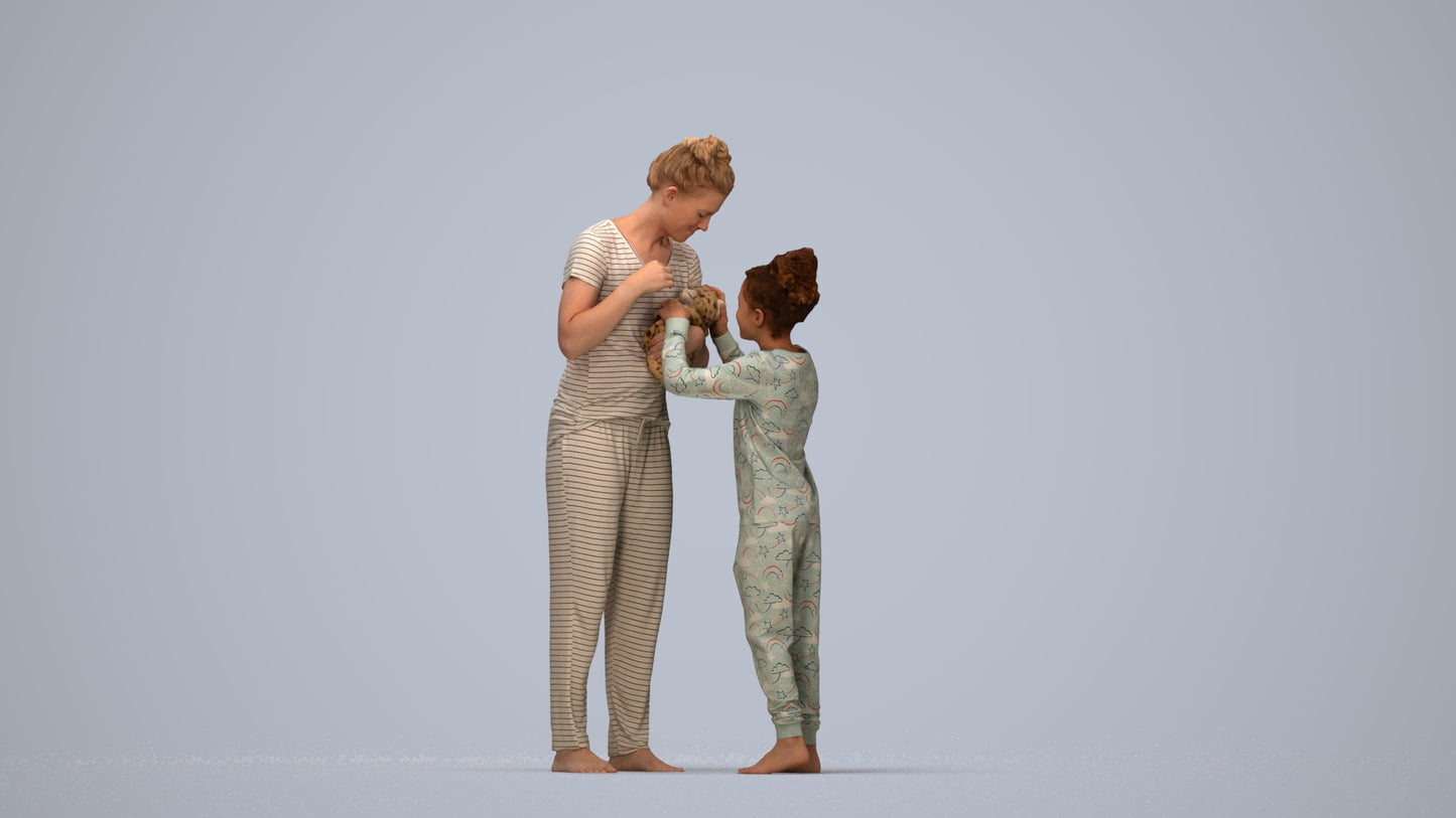 photogrammetry 3D girl mix, realistic human model archviz FBX, top-down view render