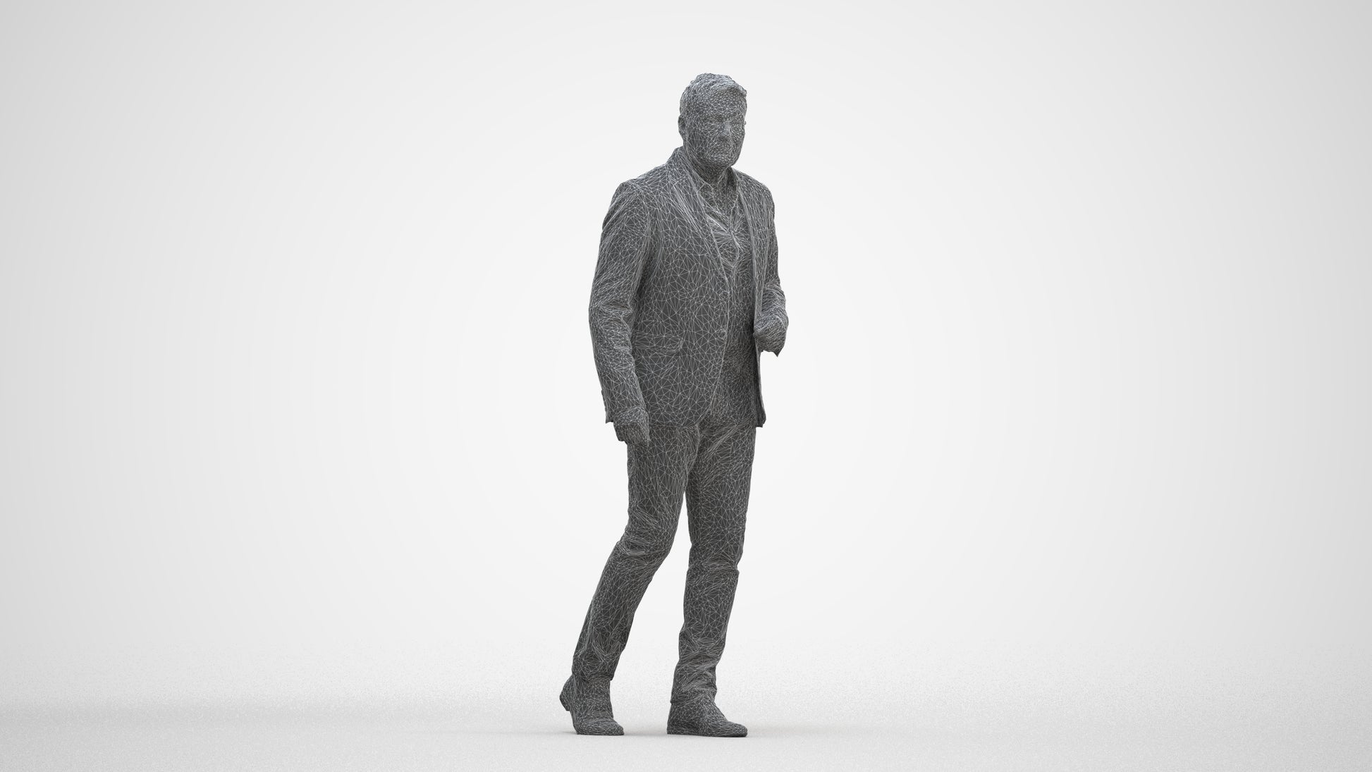 photogrammetry 3D man business walking, realistic human model archviz FBX, three-quarter front view render
