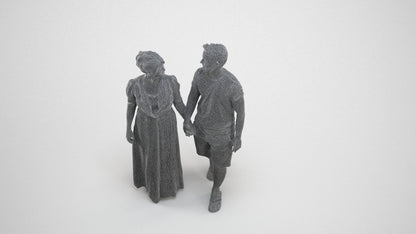 3D human model woman couple, photogrammetry scanned person for archviz, wireframe three-quarter view