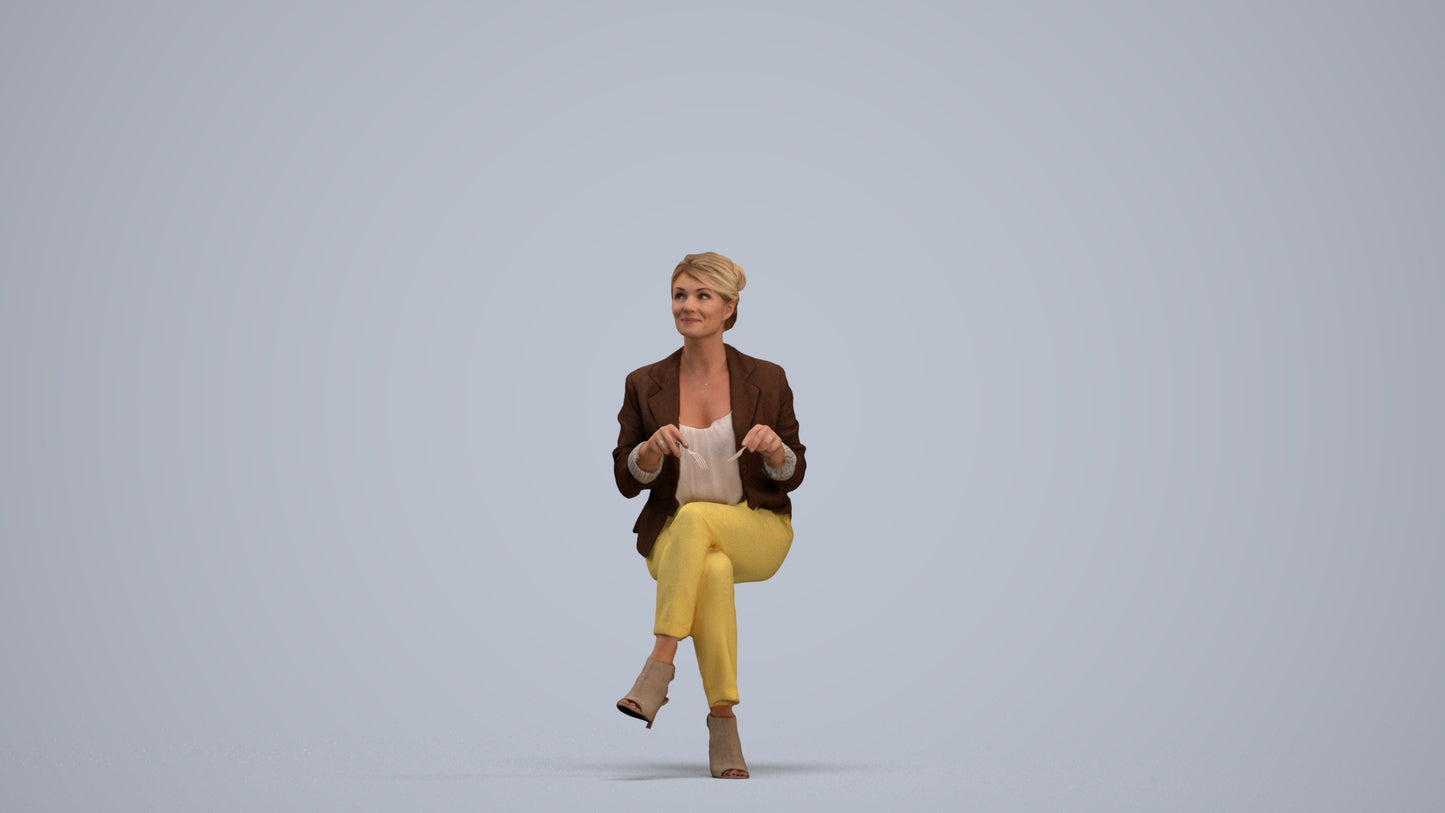 scanned 3D woman business sitting, photogrammetry people for Enscape and V-Ray, standing pose render