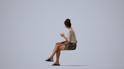 realistic 3D human woman business sitting, archviz people FBX OBJ for Blender, three-quarter view render
