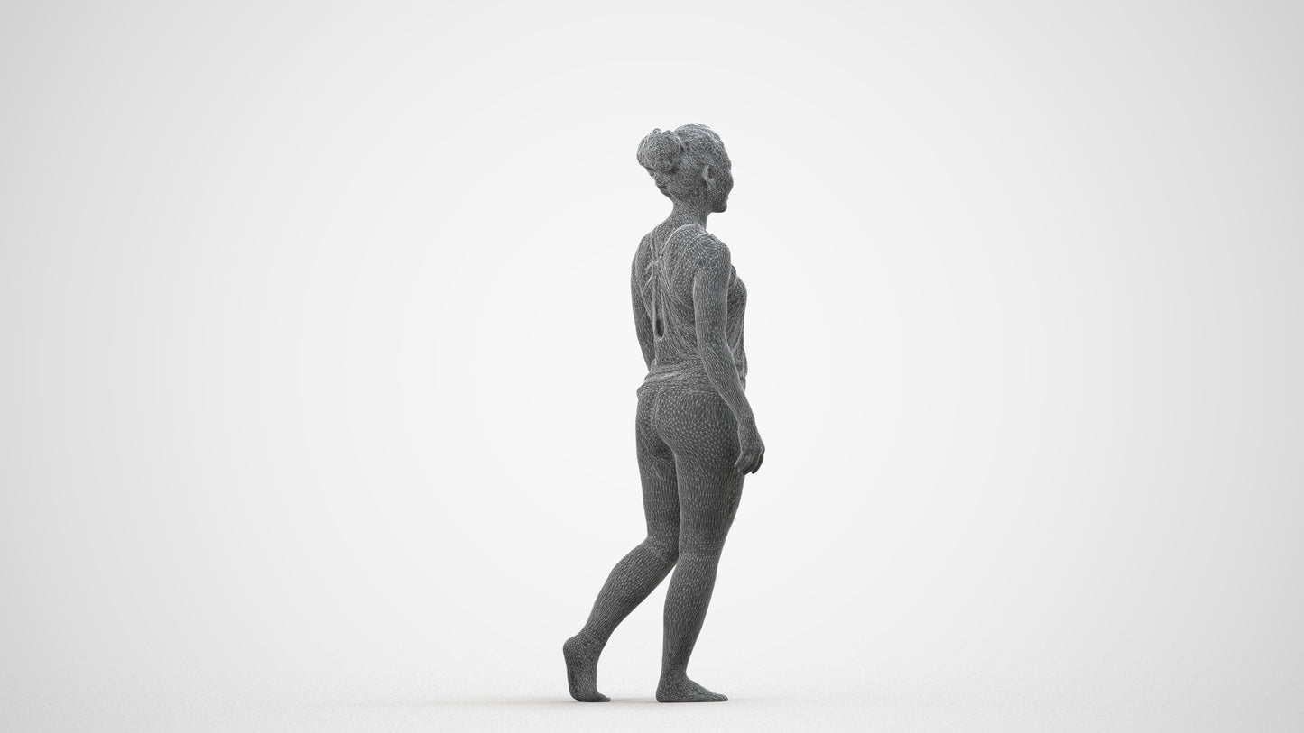 realistic 3D people woman sport, render-ready for V-Ray and Corona, FBX OBJ, wireframe side view