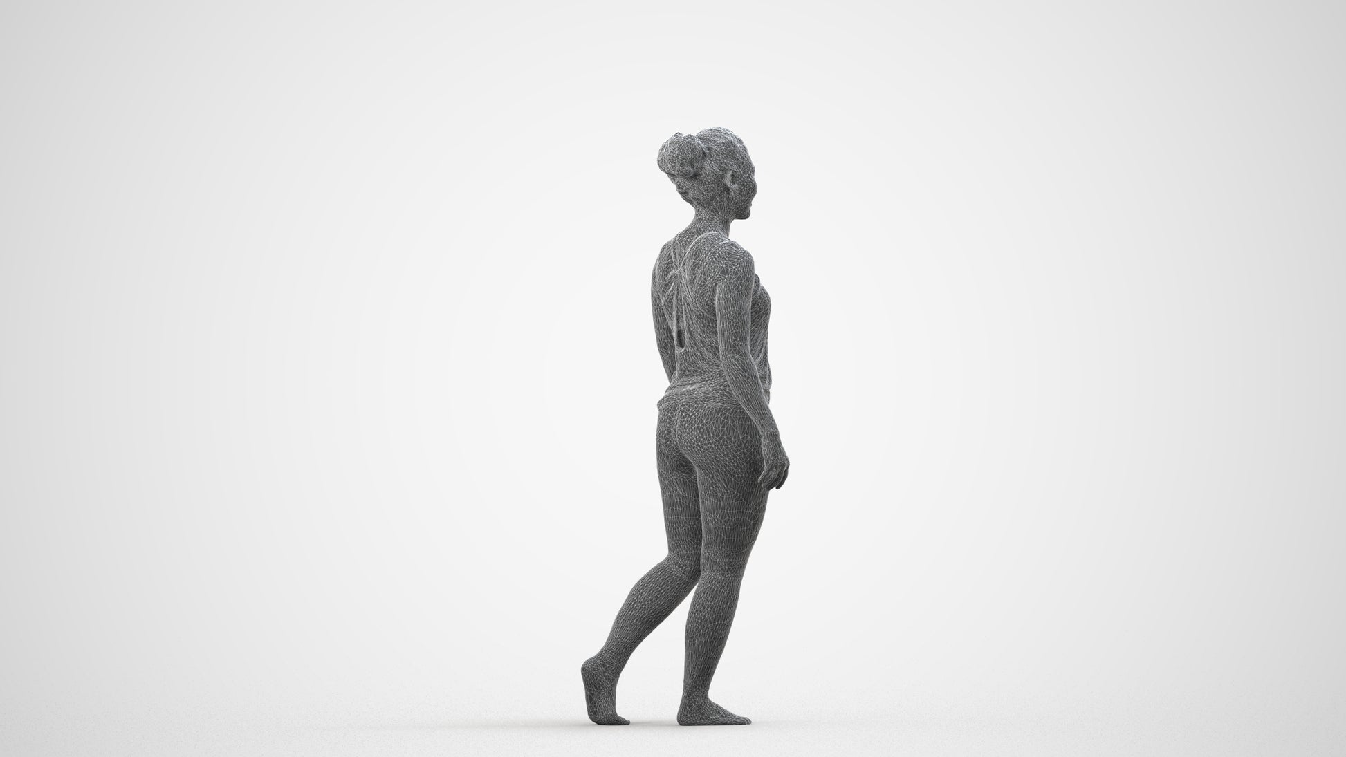 realistic 3D people woman sport, render-ready for V-Ray and Corona, FBX OBJ, wireframe side view