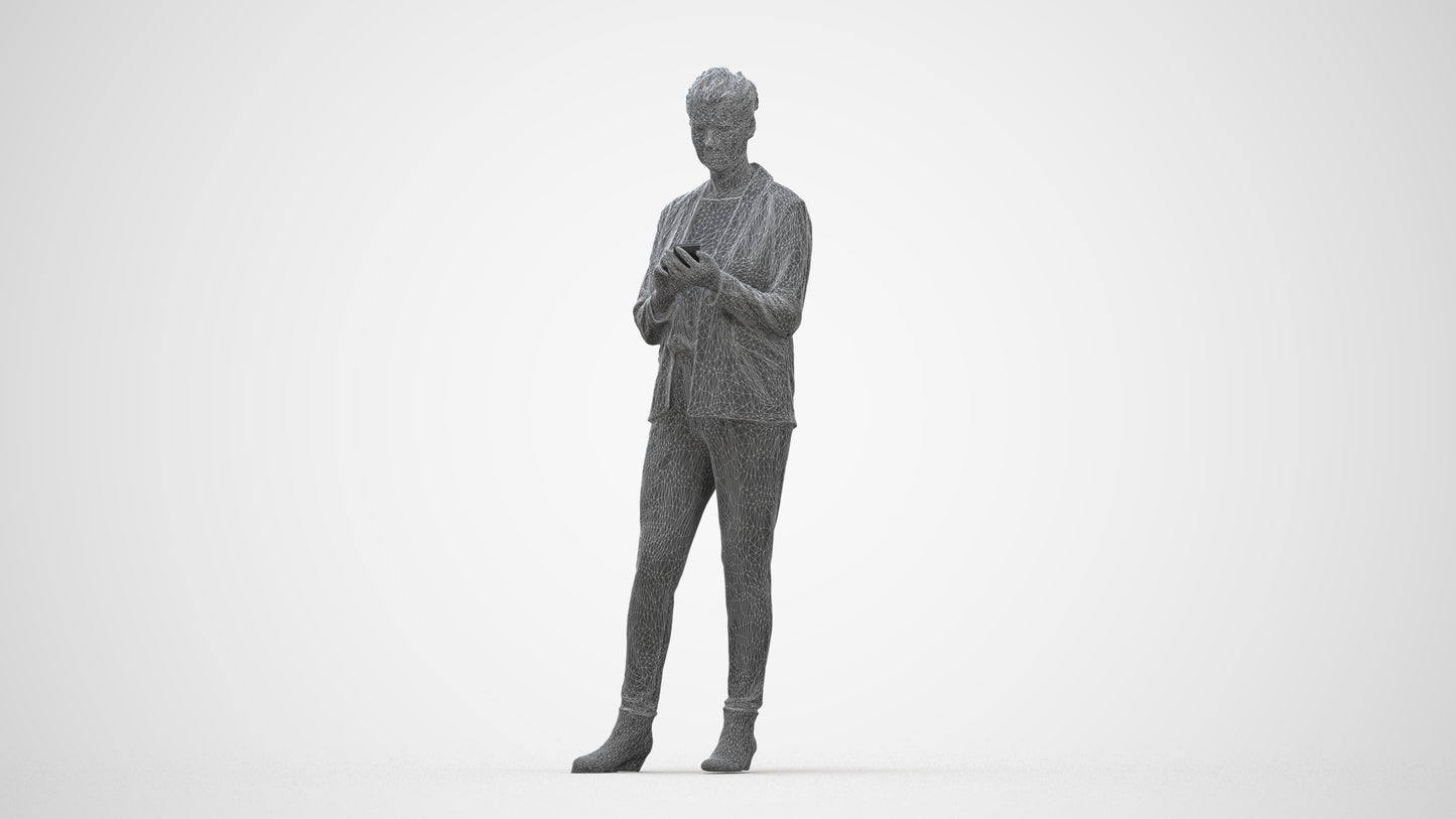 realistic 3D human woman business standing, archviz people FBX OBJ for Blender, wireframe back view
