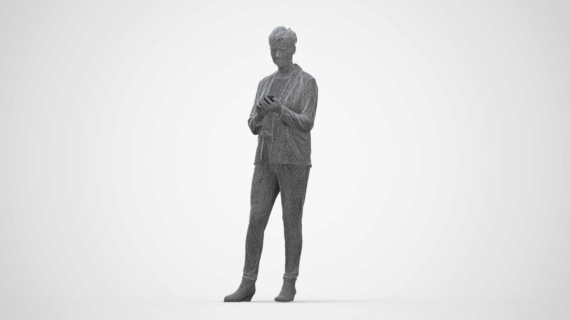 realistic 3D human woman business standing, archviz people FBX OBJ for Blender, wireframe back view