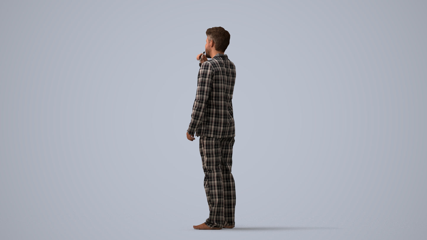 3D scanned man bathroom, photorealistic archviz people for Enscape and SketchUp, three-quarter view render