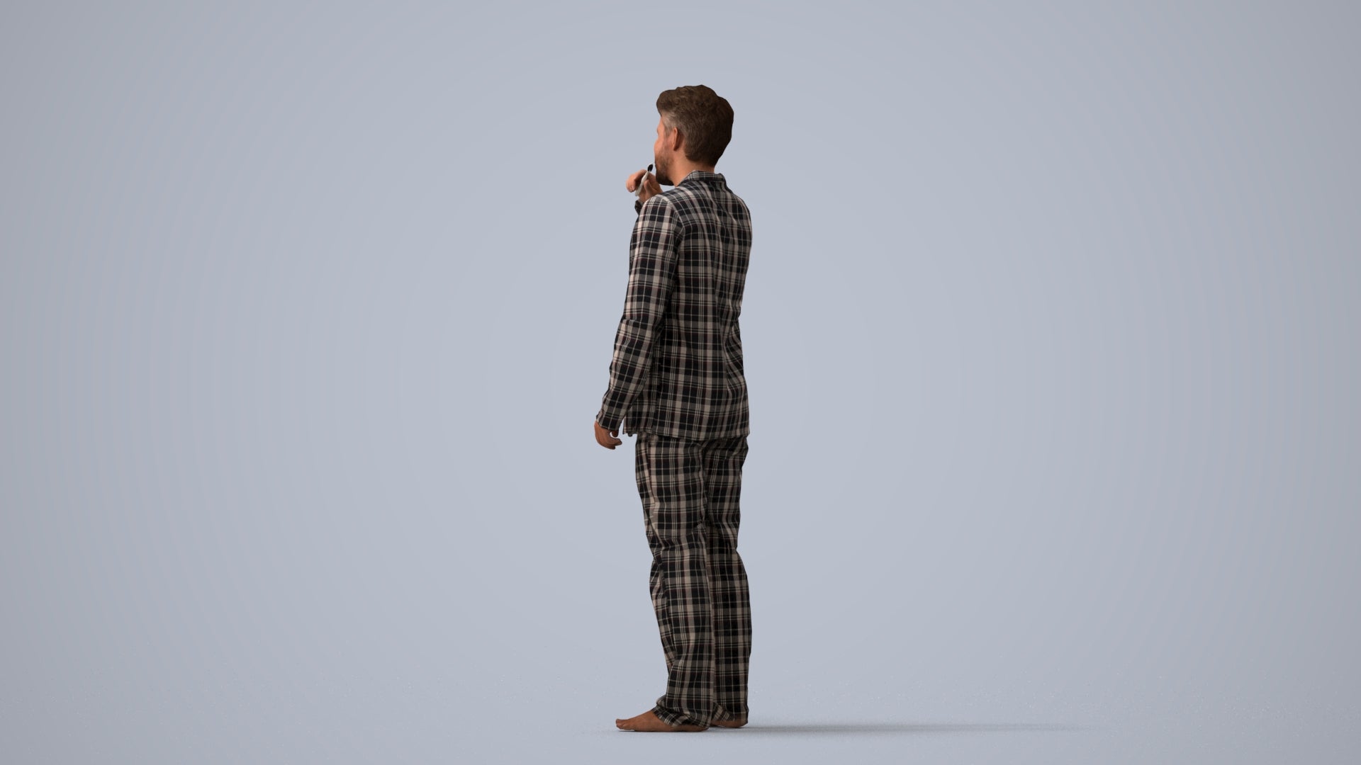 3D scanned man bathroom, photorealistic archviz people for Enscape and SketchUp, three-quarter view render