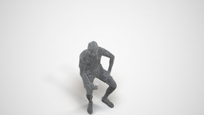 realistic 3D man casual sitting, scanned archviz people for Blender and 3ds Max, wireframe three-quarter view