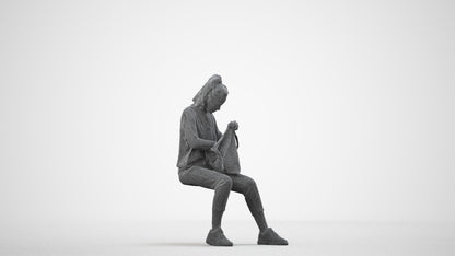 photogrammetry 3D woman casual sitting, realistic human model archviz FBX, wireframe side view