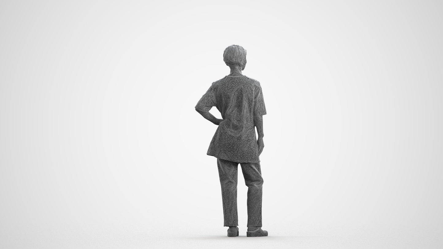 scanned 3D senior woman medical, photogrammetry people for Enscape and V-Ray, wireframe front view