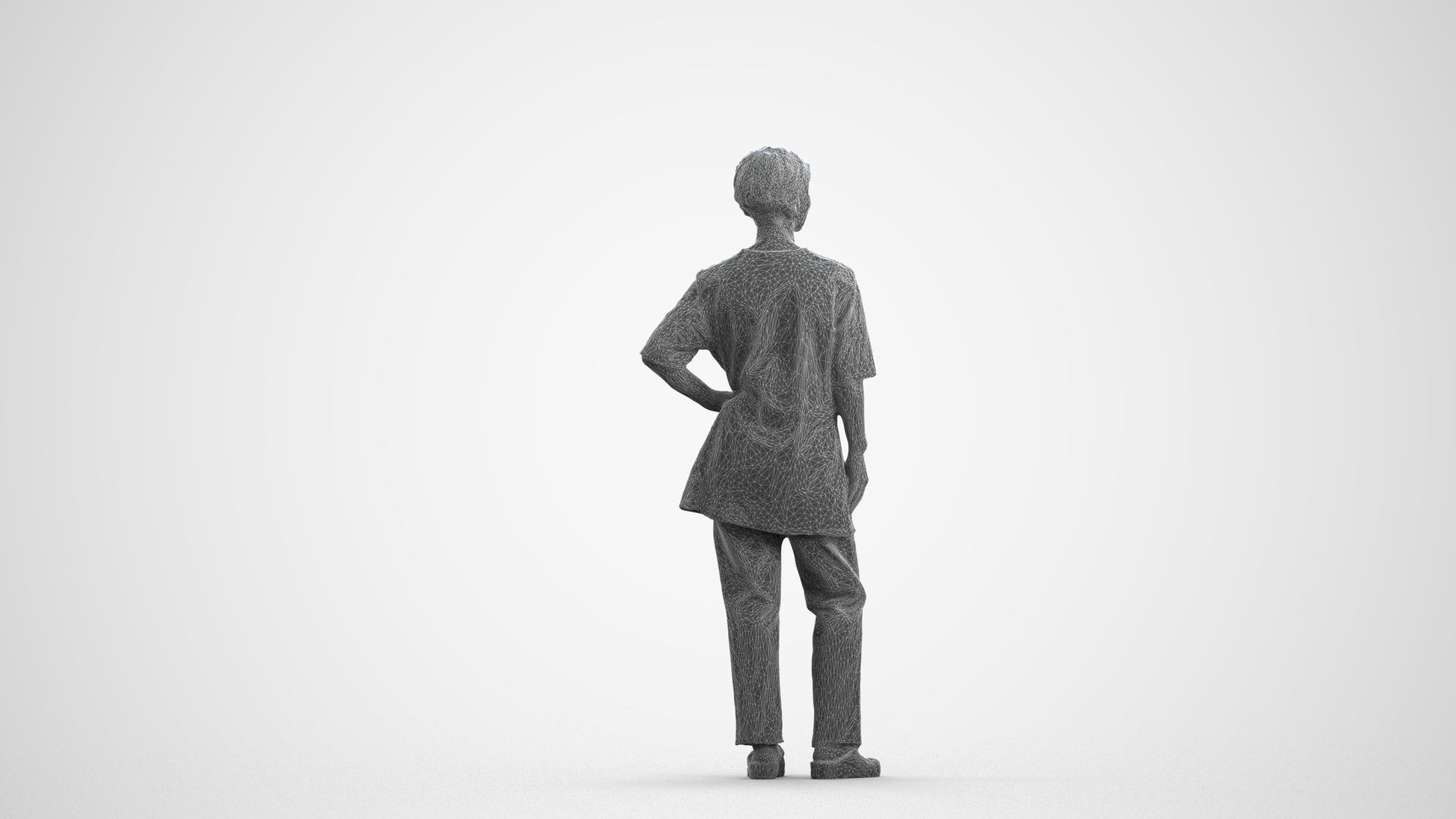 scanned 3D senior woman medical, photogrammetry people for Enscape and V-Ray, wireframe front view