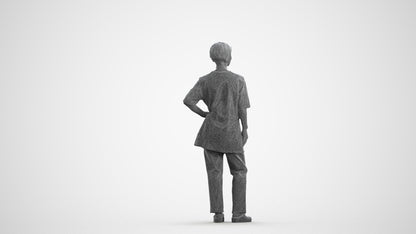 scanned 3D senior woman medical, photogrammetry people for Enscape and V-Ray, wireframe front view