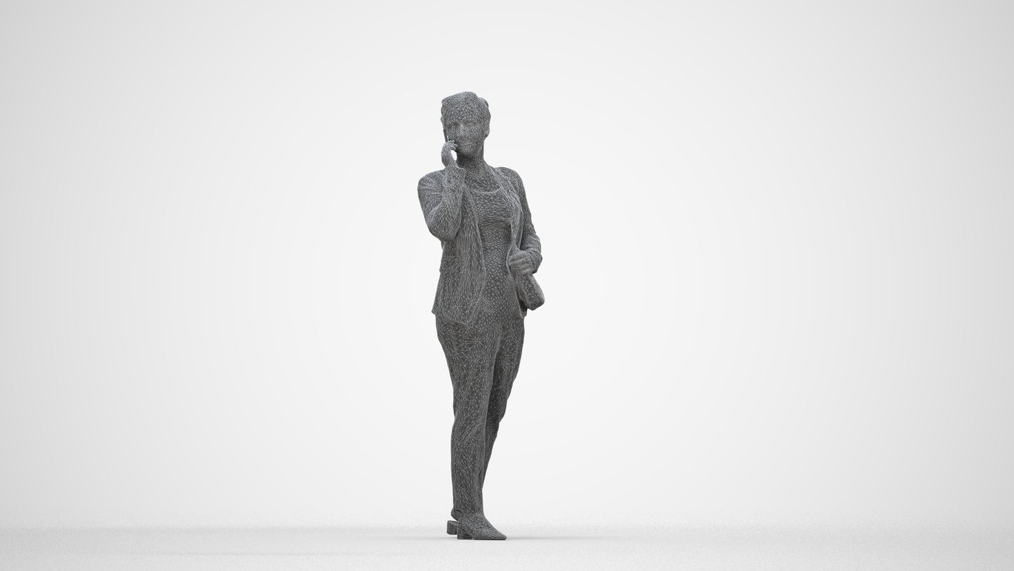 3D people model woman casual walking, scanned human for 3ds Max rendering, wireframe back view