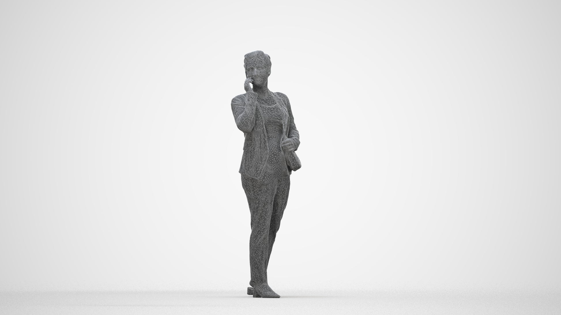 3D people model woman casual walking, scanned human for 3ds Max rendering, wireframe back view