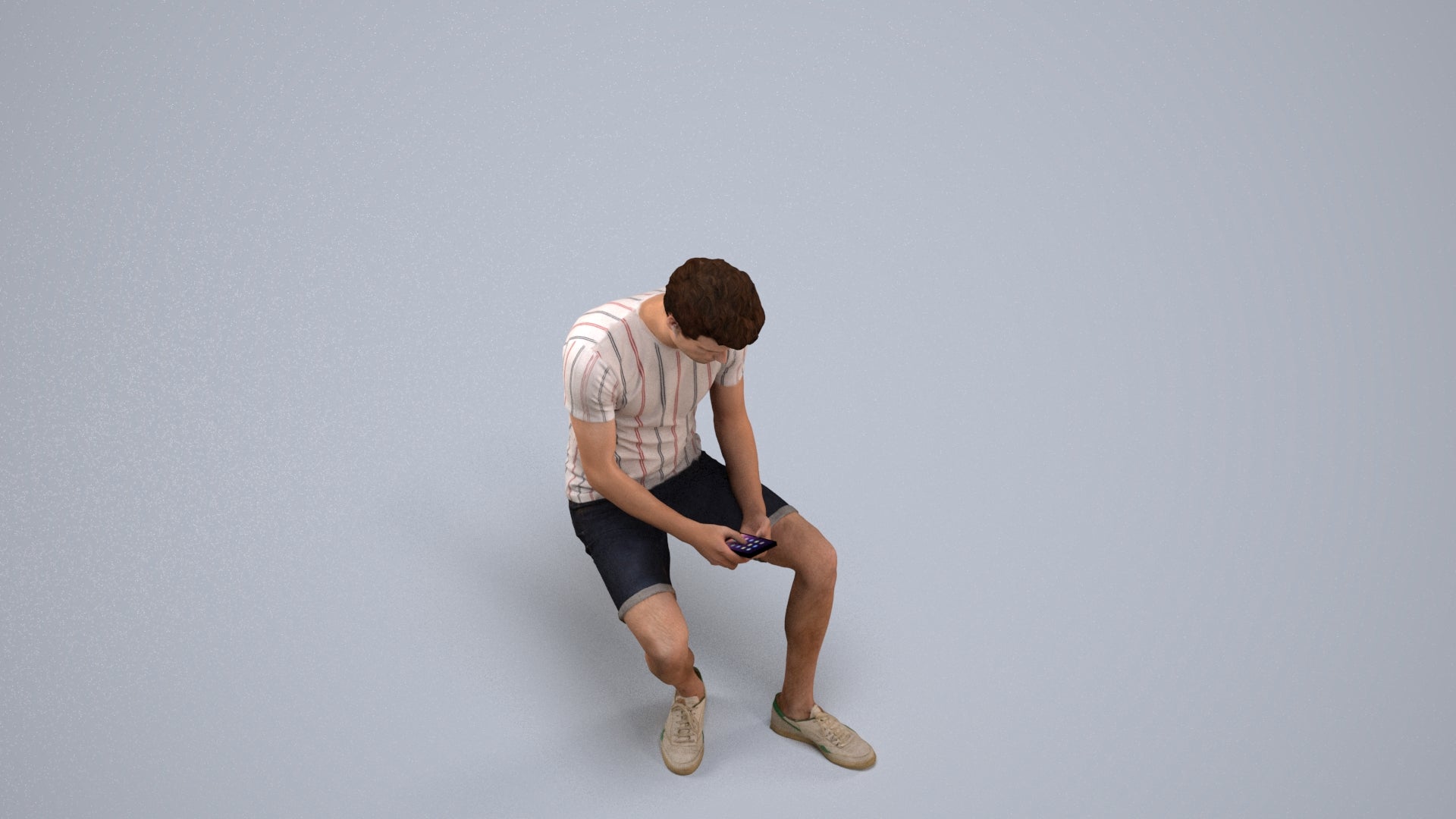realistic 3D man casual sitting, scanned archviz people for Blender and 3ds Max, back view render