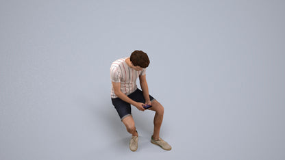 realistic 3D man casual sitting, scanned archviz people for Blender and 3ds Max, back view render