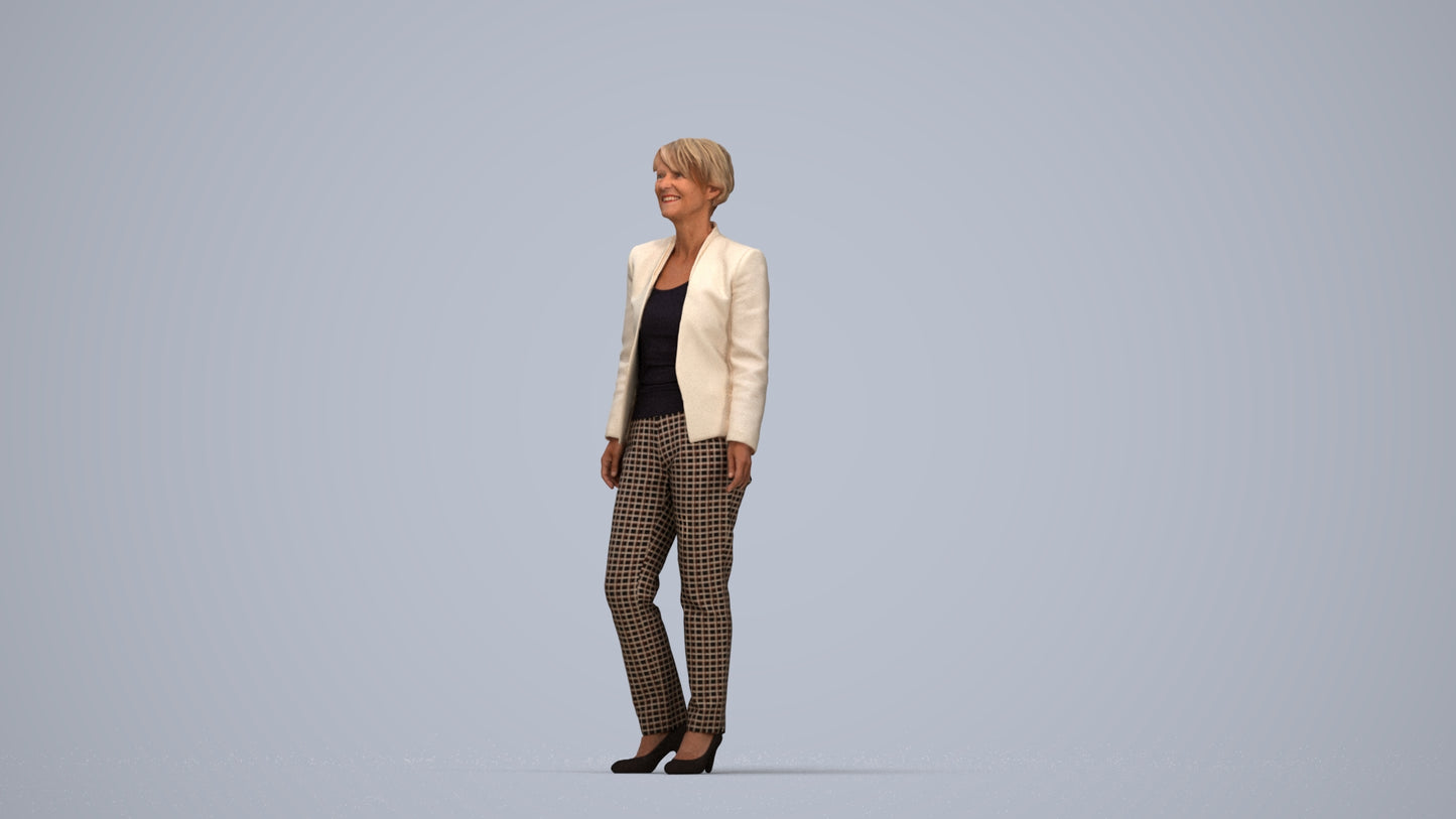 scanned 3D senior woman business standing, photogrammetry people for Enscape and V-Ray, top-down view render