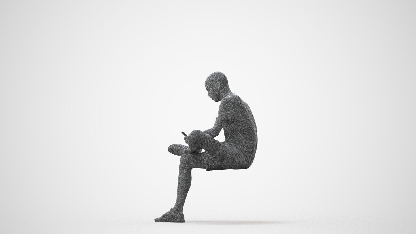 3D scanned man sitting casual, photorealistic archviz people for Enscape and SketchUp, square thumbnail