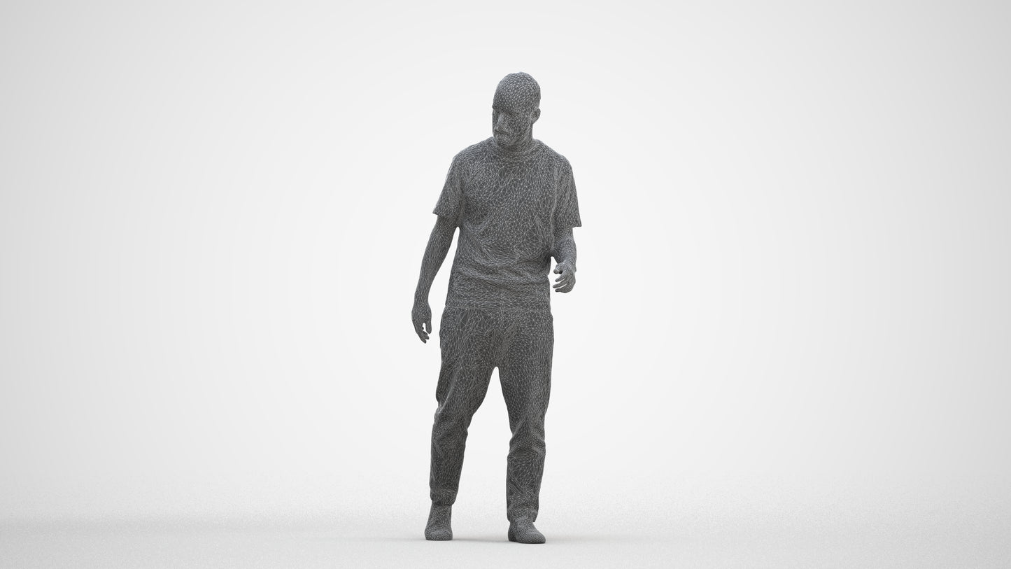 photogrammetry 3D man casual walking, realistic human model archviz FBX, three-quarter front view render