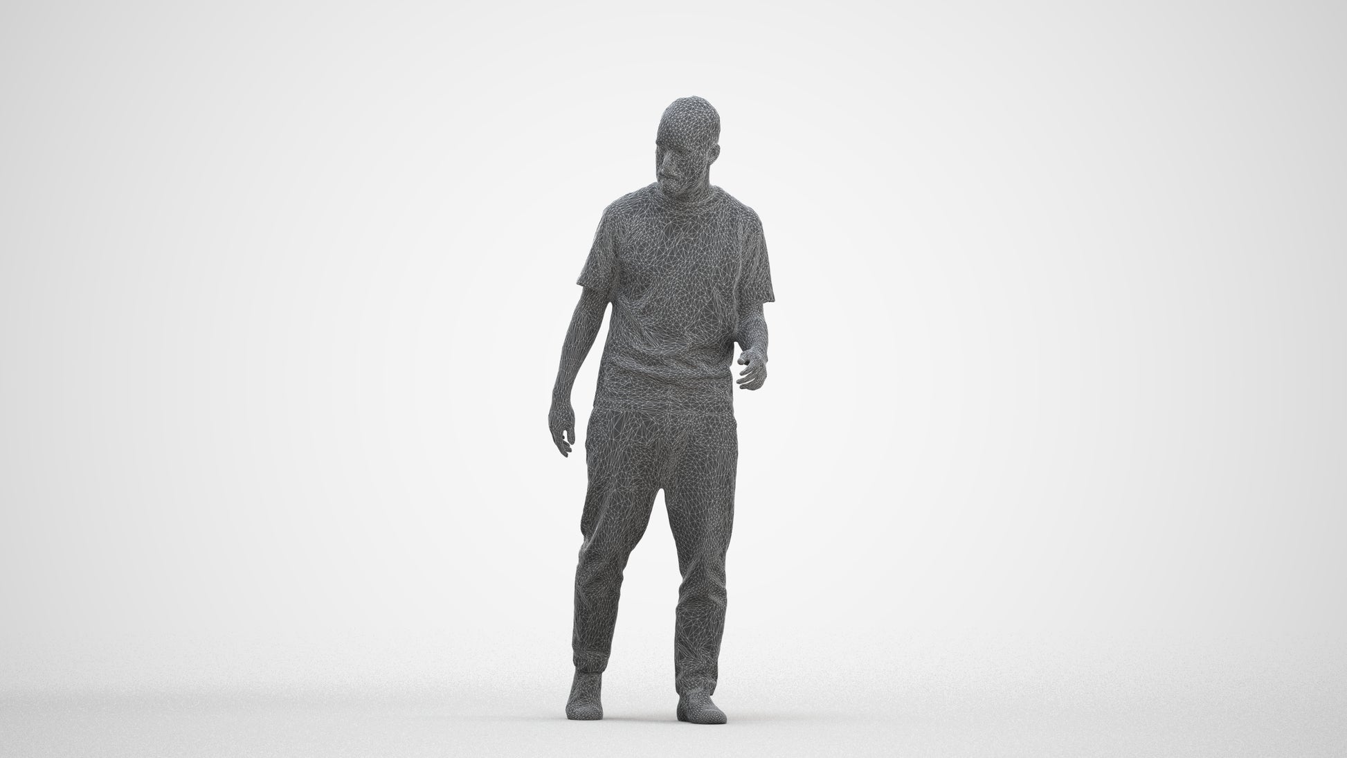 photogrammetry 3D man casual walking, realistic human model archviz FBX, three-quarter front view render