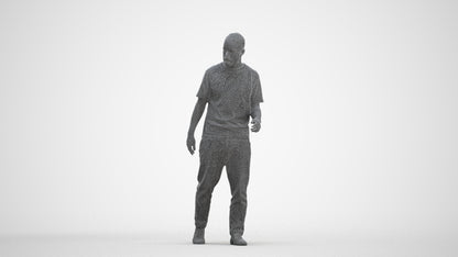 photogrammetry 3D man casual walking, realistic human model archviz FBX, three-quarter front view render