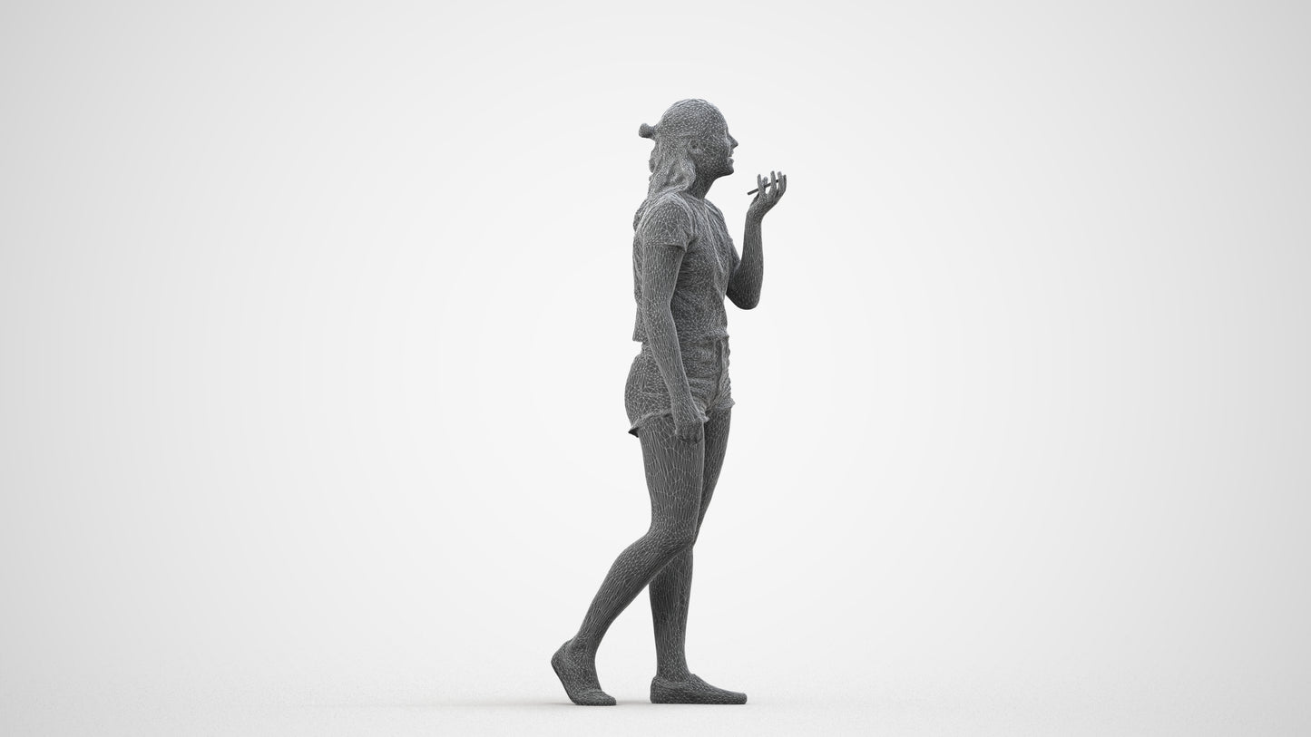 3D people model girl casual standing, scanned human for 3ds Max rendering, wireframe side view