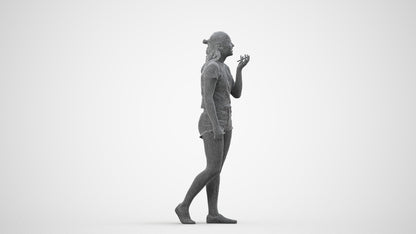 3D people model girl casual standing, scanned human for 3ds Max rendering, wireframe side view