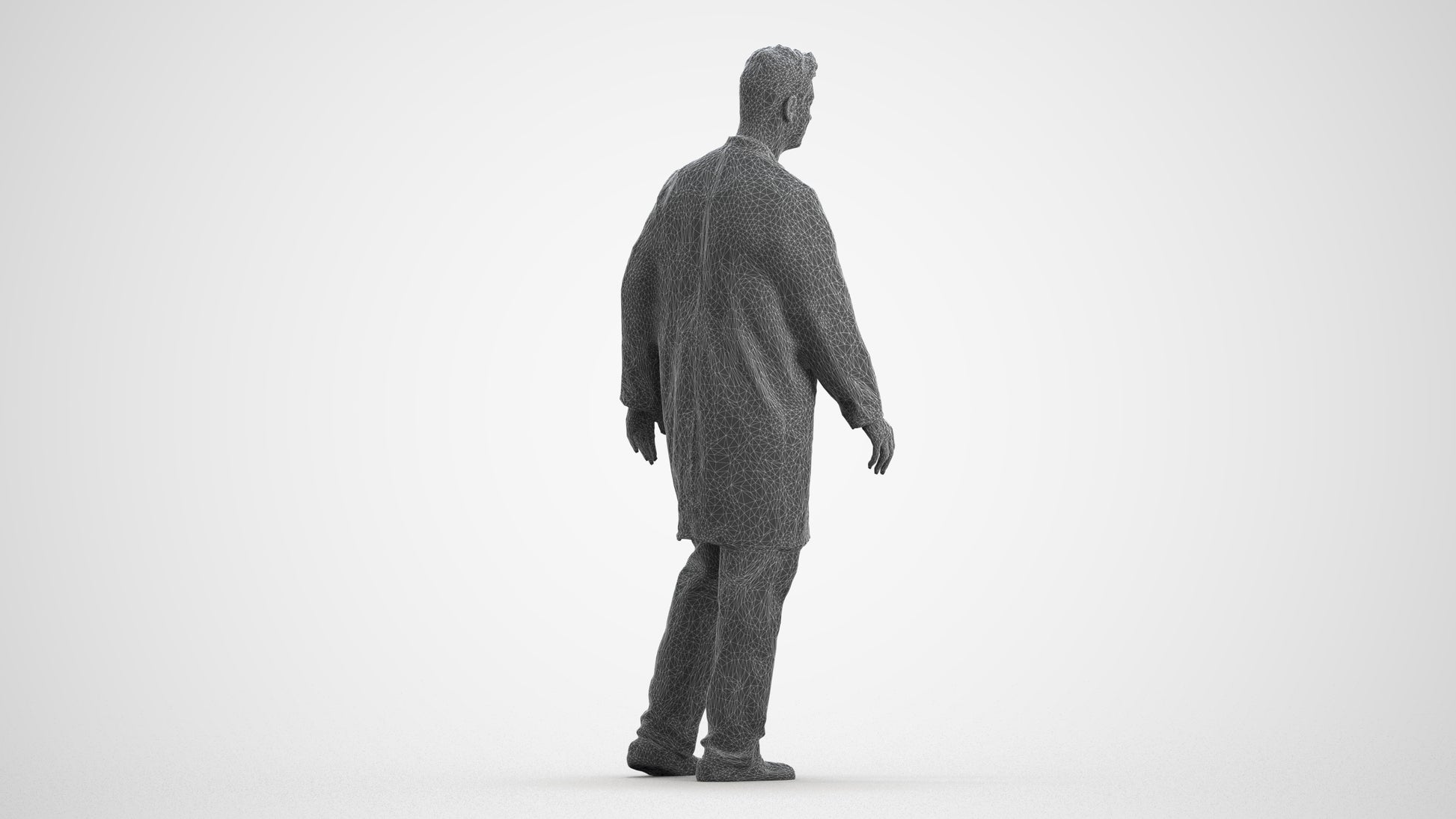 3D people model man medical, scanned human for 3ds Max rendering, wireframe front view