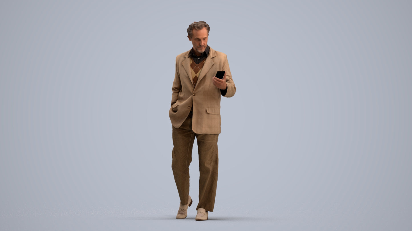 realistic 3D human man business walking, archviz people FBX OBJ for Blender, standing pose render