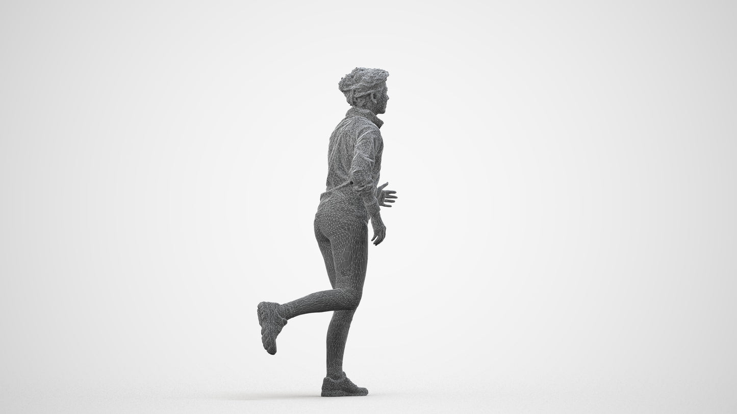 3D human model woman sport, photogrammetry scanned person for archviz, wireframe side view