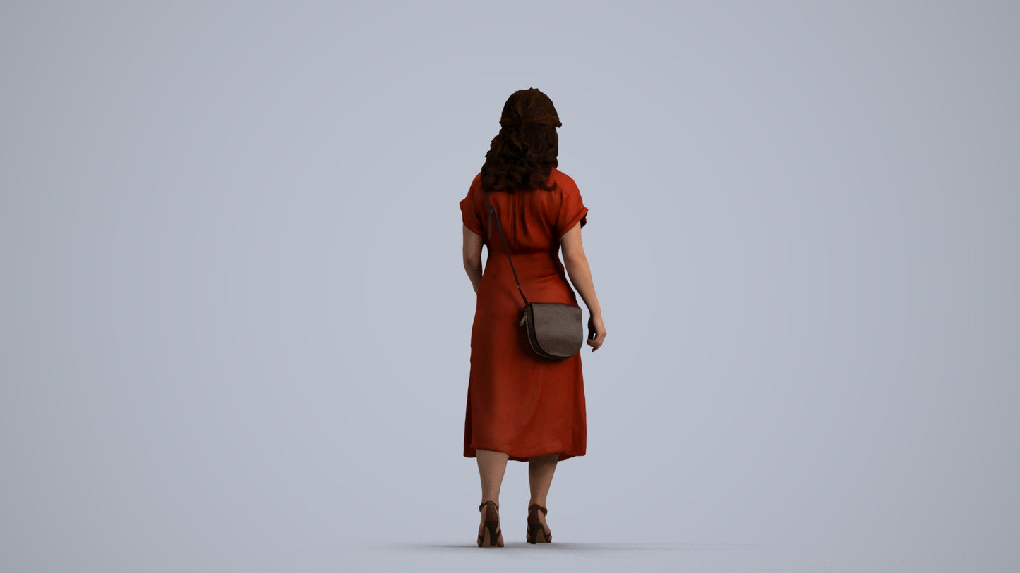 realistic 3D woman casual standing, scanned archviz people for Blender and 3ds Max, front view render