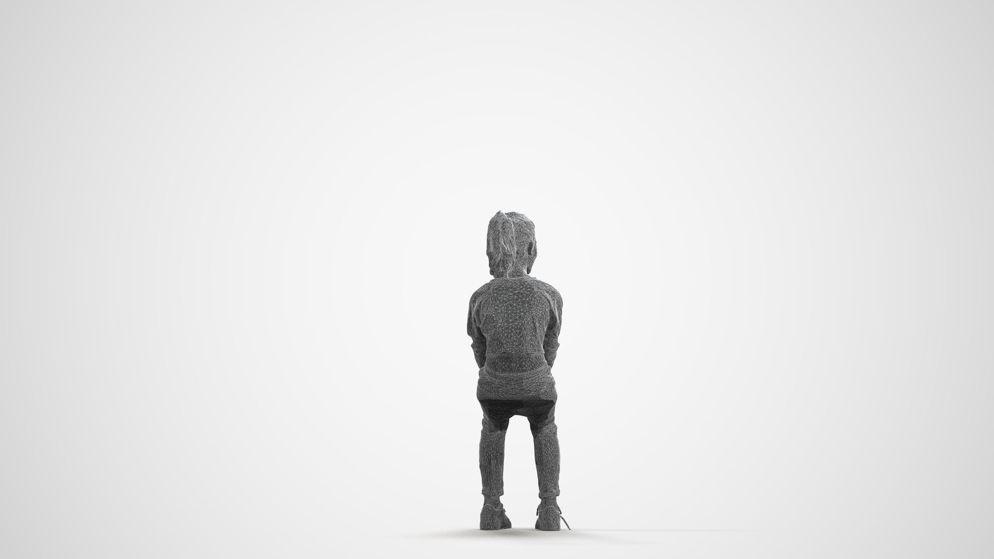 3D human model girl casual kids, photogrammetry scanned person for archviz, wireframe front view