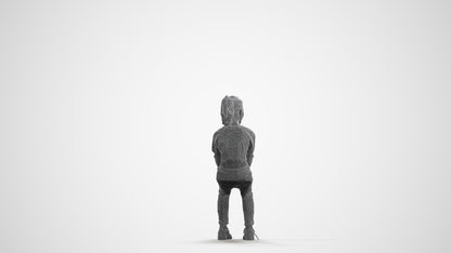 3D human model girl casual kids, photogrammetry scanned person for archviz, wireframe front view