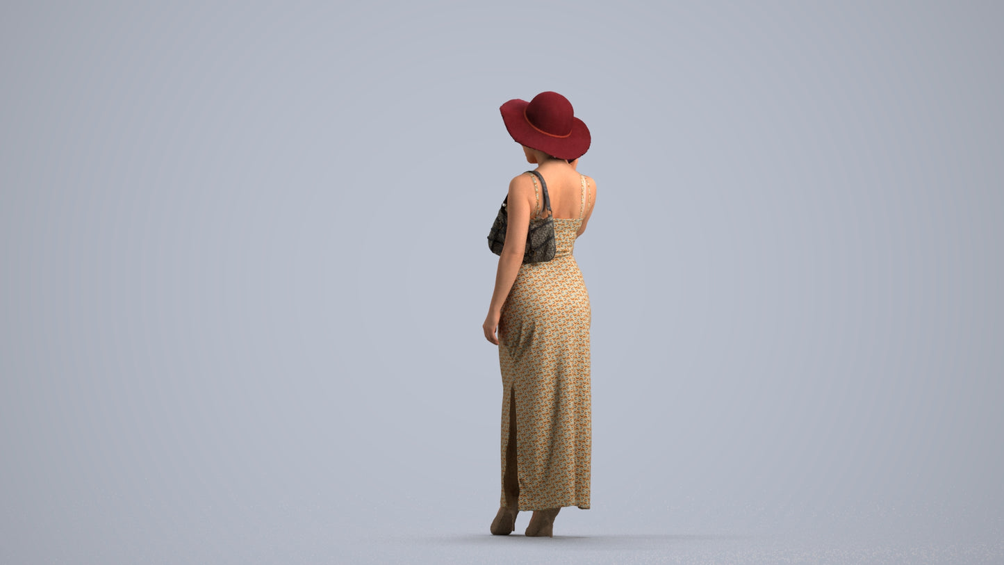 realistic 3D human woman casual walking, archviz people FBX OBJ for Blender, front view render