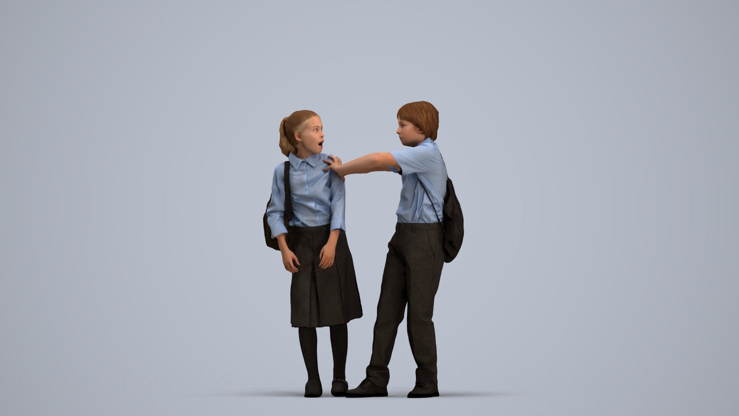 3D human model girl kids, photogrammetry scanned person for archviz, standing pose render