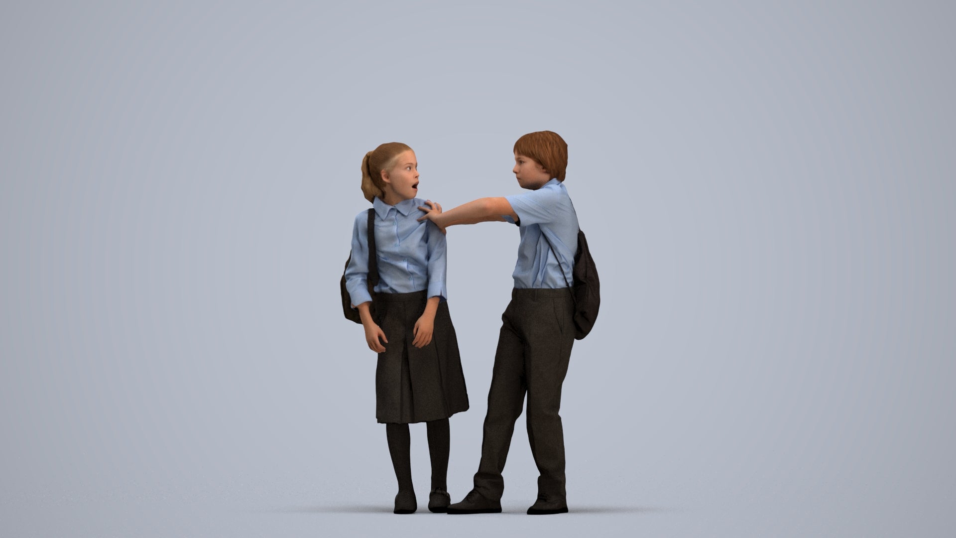 3D human model girl kids, photogrammetry scanned person for archviz, standing pose render