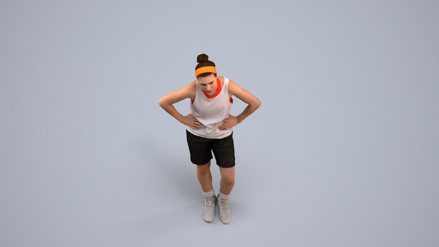 realistic 3D human woman sport, archviz people FBX OBJ for Blender, back view render