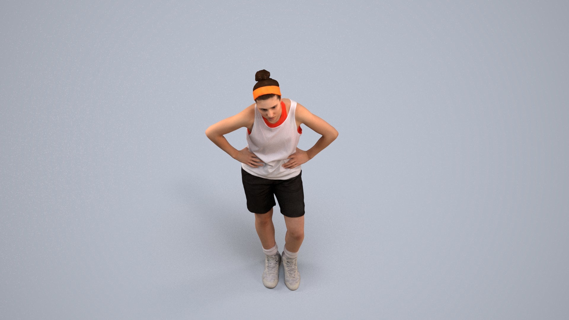 realistic 3D human woman sport, archviz people FBX OBJ for Blender, back view render