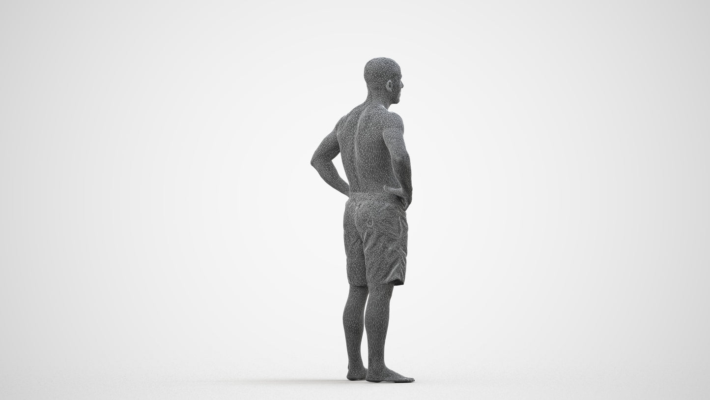 realistic 3D human man pool, archviz people FBX OBJ for Blender, wireframe side view