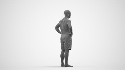 realistic 3D human man pool, archviz people FBX OBJ for Blender, wireframe side view