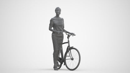 realistic 3D senior woman casual cycling, scanned archviz people for Blender and 3ds Max, three-quarter front view render