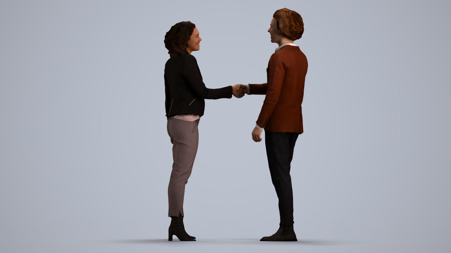 3D human model woman business, photogrammetry scanned person for archviz, front view render
