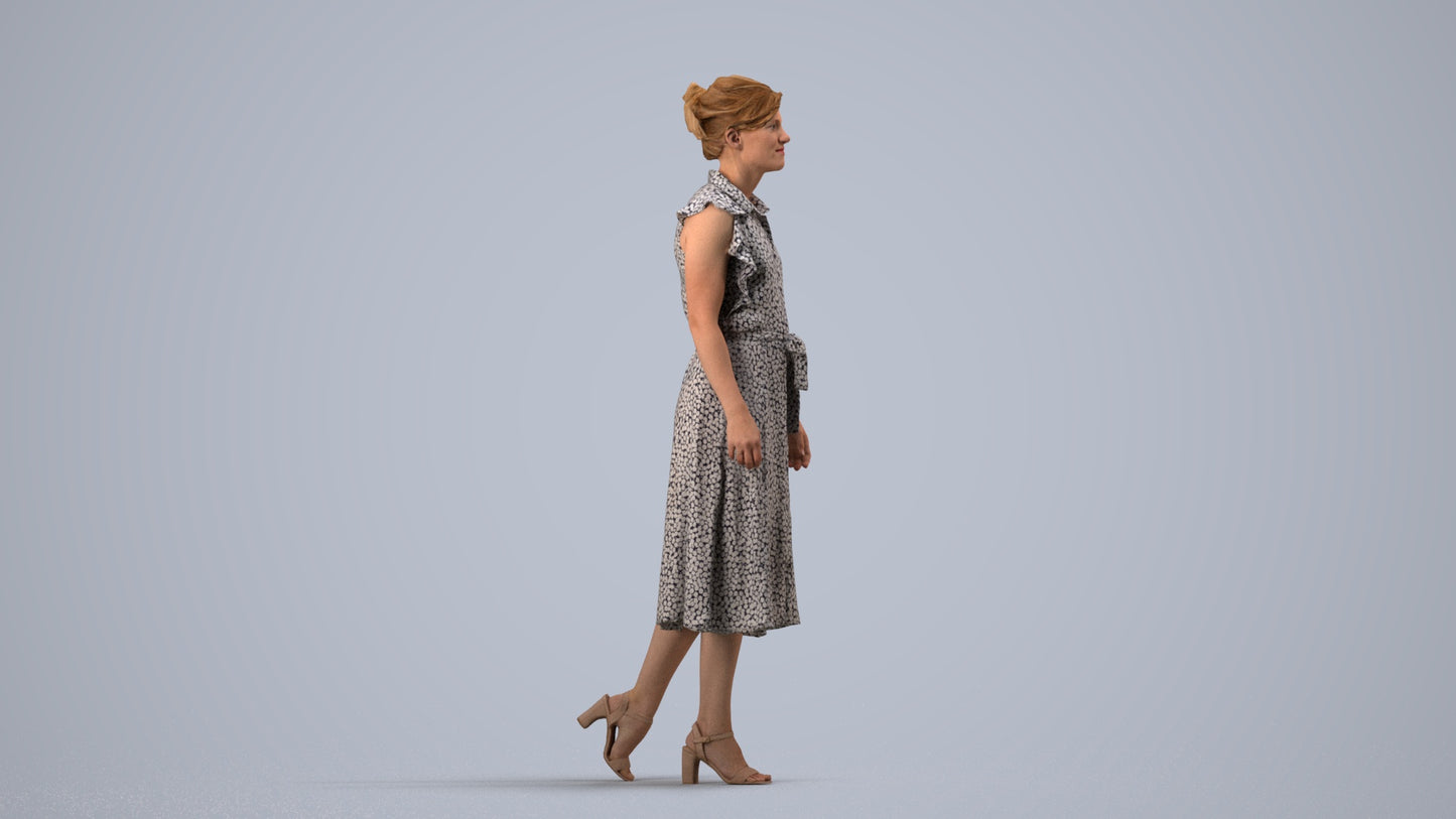 scanned 3D woman business walking, photogrammetry people for Enscape and V-Ray, side view render