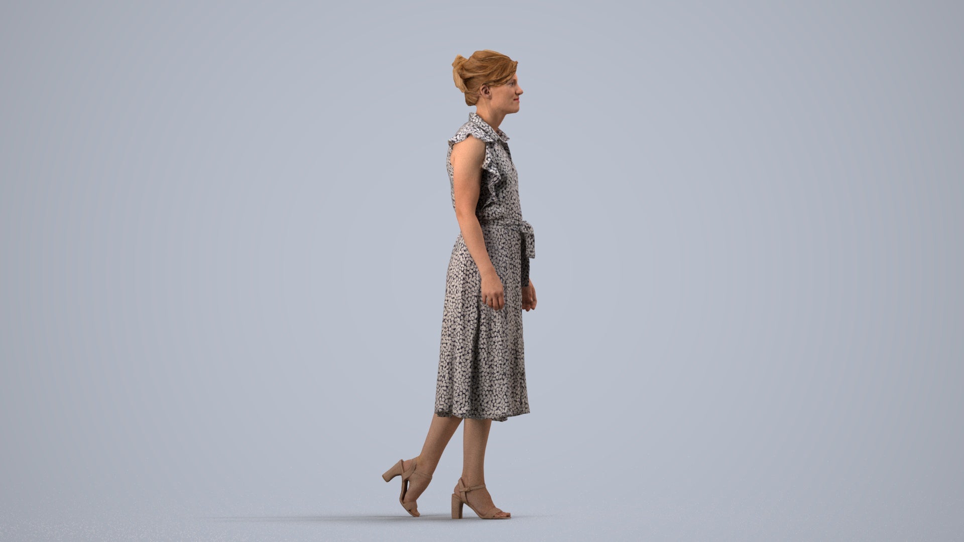 scanned 3D woman business walking, photogrammetry people for Enscape and V-Ray, side view render