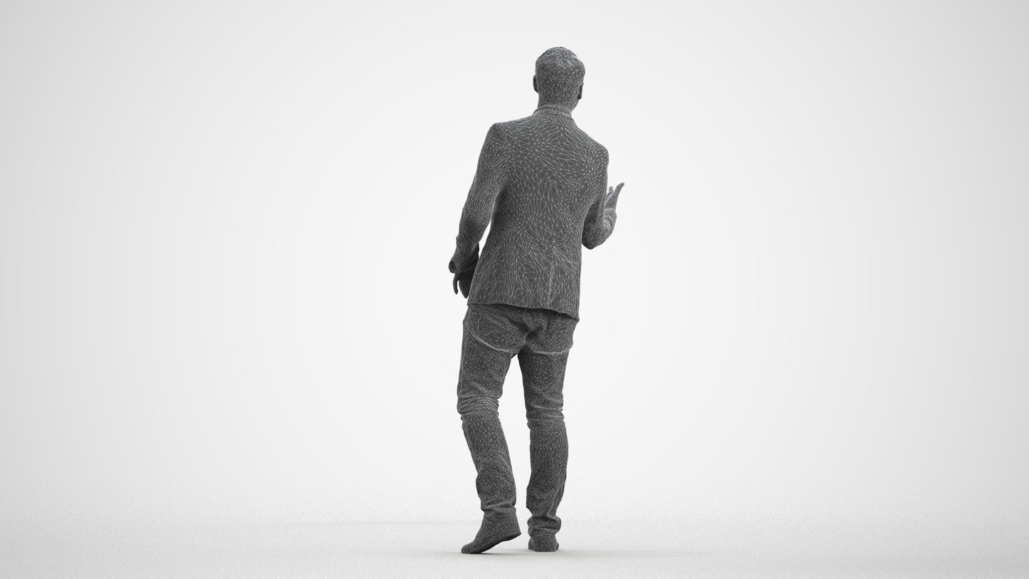 realistic 3D human man business, archviz people FBX OBJ for Blender, wireframe front view