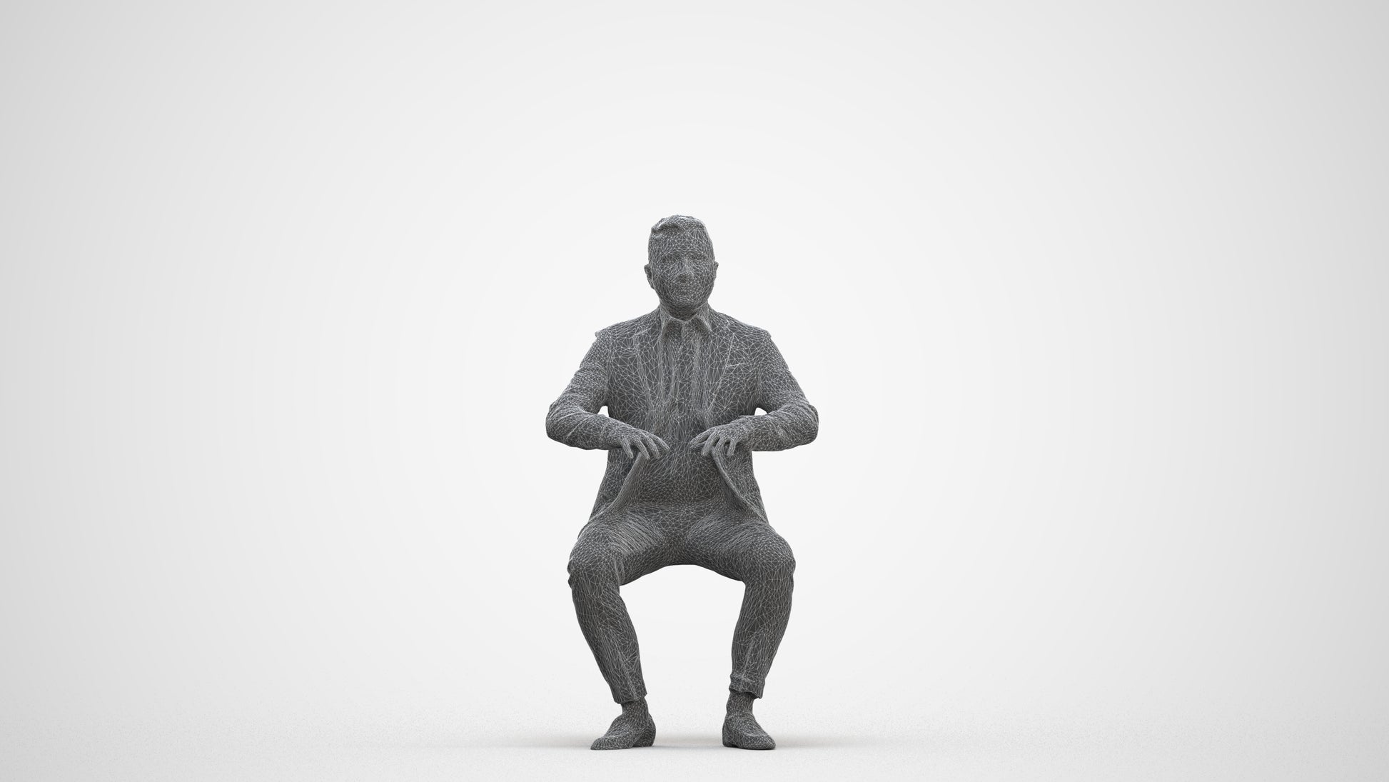3D human model man business, photogrammetry scanned person for archviz, three-quarter front view render