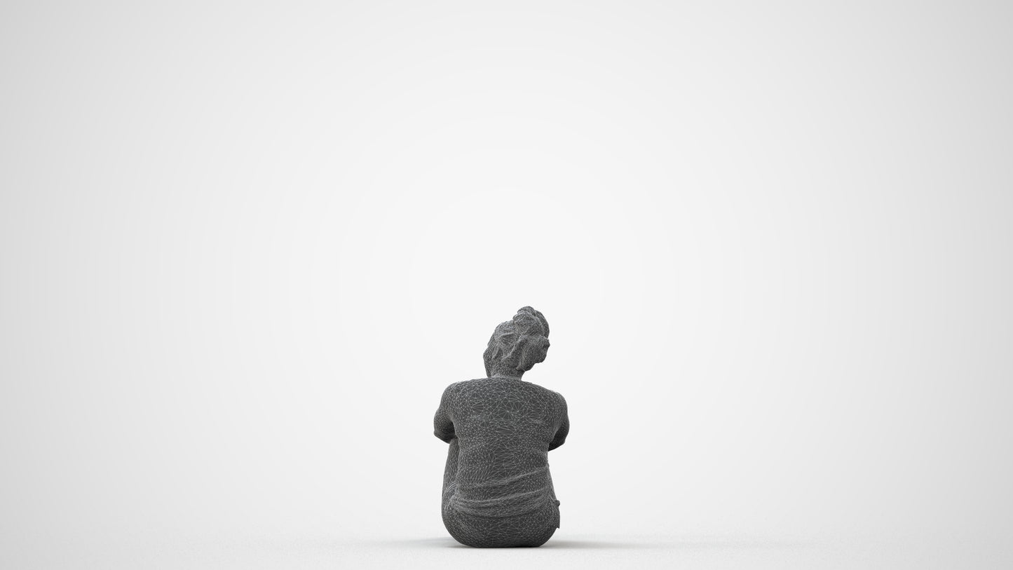 realistic 3D human woman casual sitting, archviz people FBX OBJ for Blender, square thumbnail